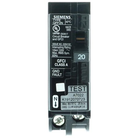 SIEMENS Circuit Breaker, 20A, 1 Pole, 120V AC QF120AN